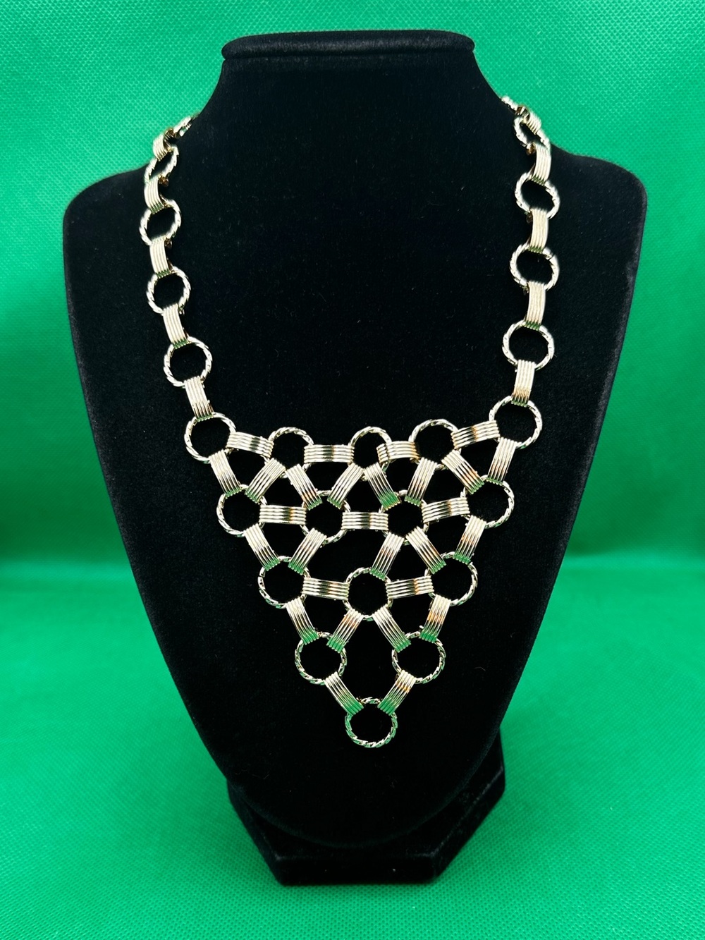 Gold-Tone Geometric Chainmail Bib Statement Necklace